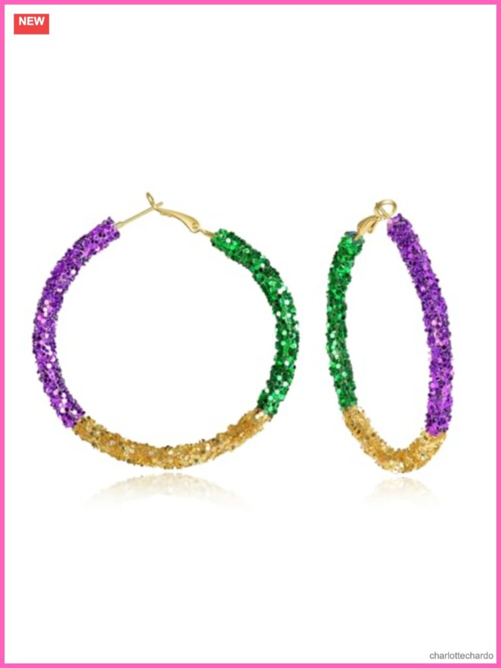 Mardi Gras Sequin Hoop Earrings Copper Stainless Steel Party